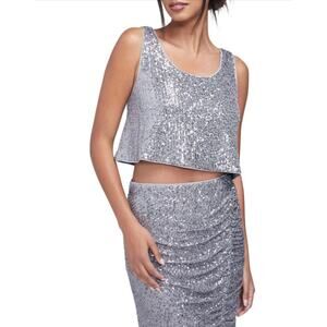 WILDFOX Armidale Silver Sequin Cropped Tank Top Large NEW